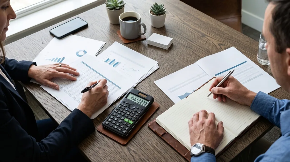 Calculatrice et carnet avec formule de l'IMC et espace pour l'IMG