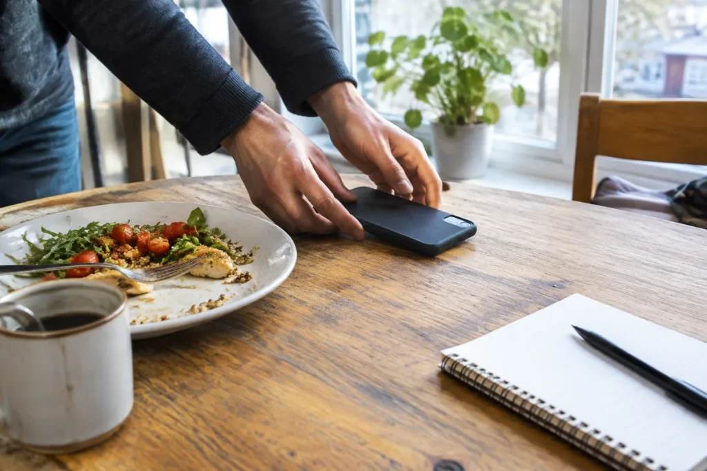 Manger avec son smartphone nuit à la mémoire du repas